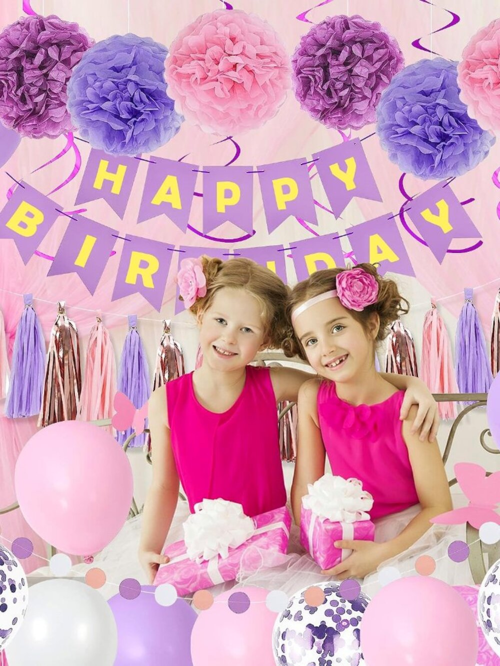 Purple Pink Birthday Party Decorations for Women Girls with Happy Birthday Banne - Picture 4 of 6